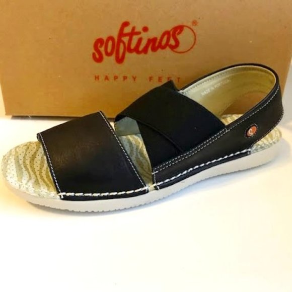 NWT FLY LONDON SOFTINO Happy Feet Alp Leather Sandal Black Various SZ MSRP $188
